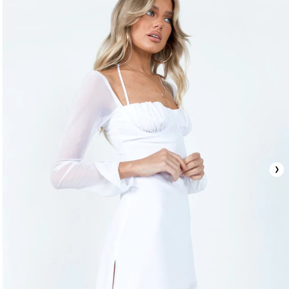 Dyer White Sheer Sleeve Mini Dress D07 - Picture 5 of 12
